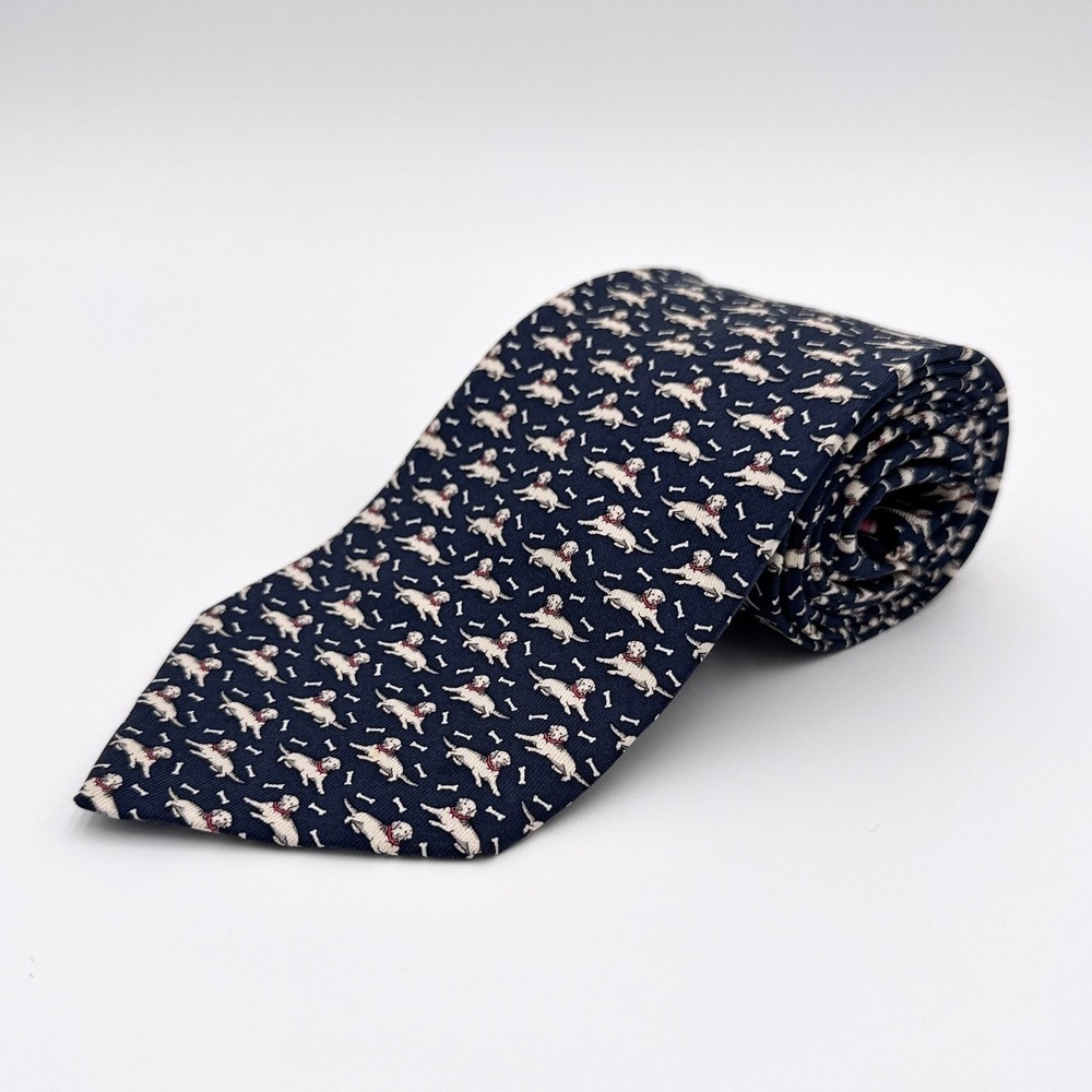 VINEYARD VINES 100% Silk Navy Dog Bone Print Martha's Vineyard 3.75" x 57" Tie